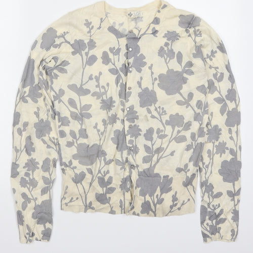 Jackpot Womens Grey Floral  Cardigan Jumper Size XS  - Cream
