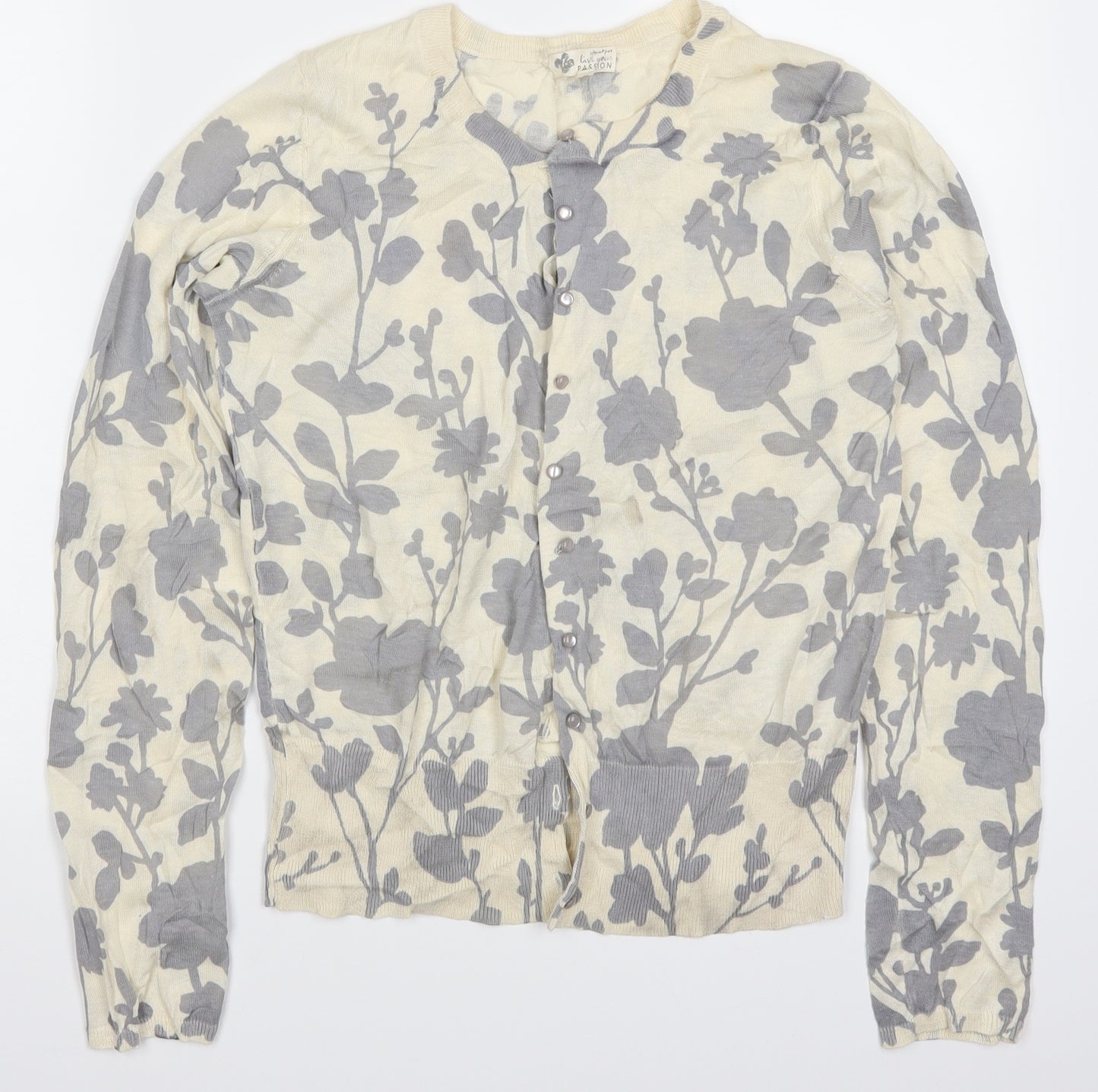 Jackpot Womens Grey Floral  Cardigan Jumper Size XS  - Cream