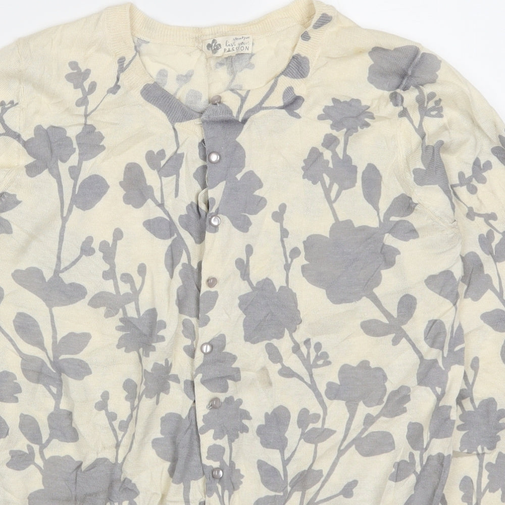 Jackpot Womens Grey Floral  Cardigan Jumper Size XS  - Cream