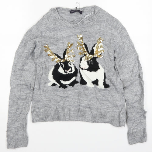 Marks and Spencer Womens Grey  Knit Pullover Jumper Size S  - Bunny Rabbits