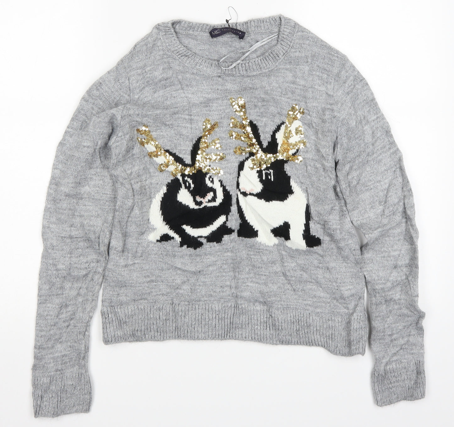 Marks and Spencer Womens Grey  Knit Pullover Jumper Size S  - Bunny Rabbits