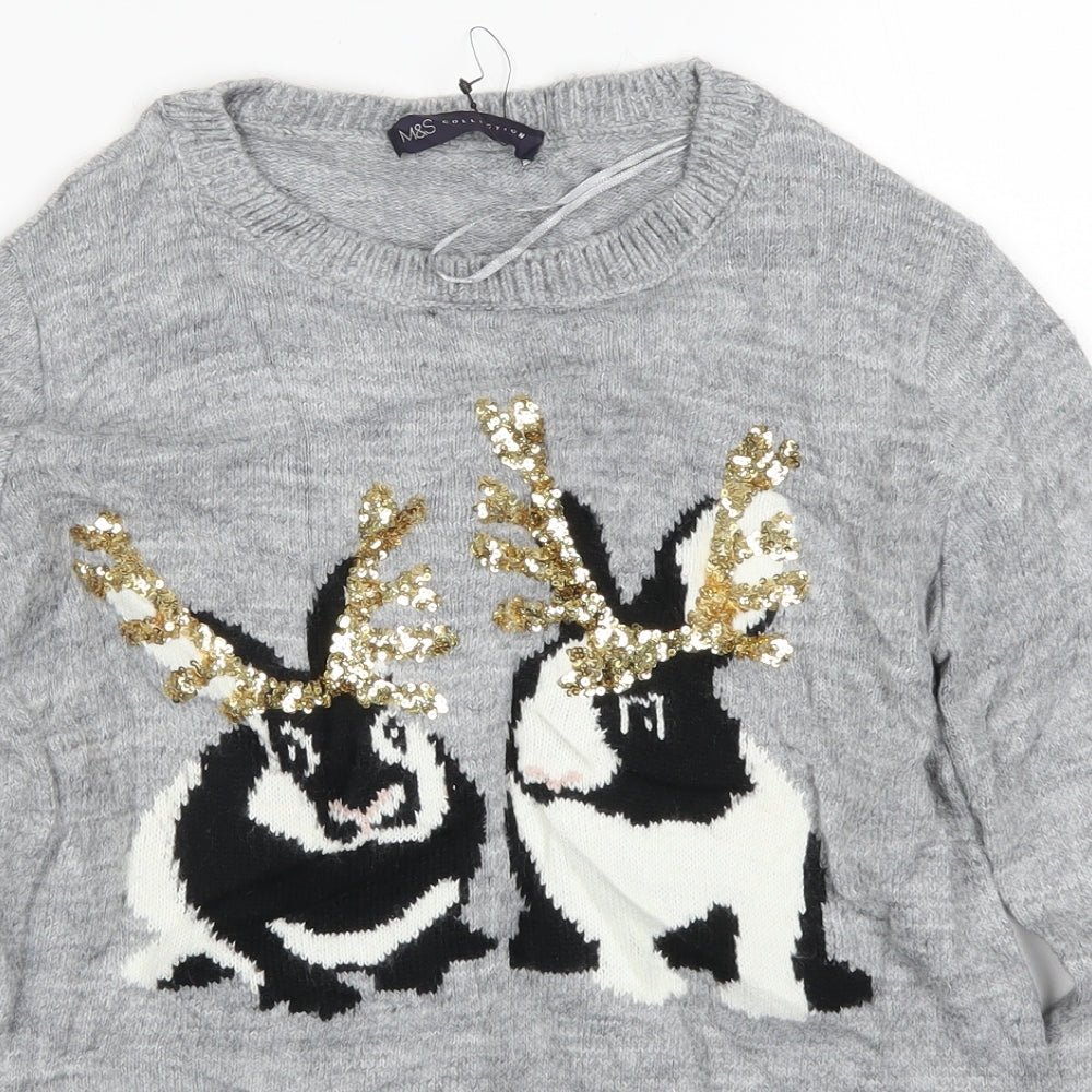 Marks and Spencer Womens Grey  Knit Pullover Jumper Size S  - Bunny Rabbits