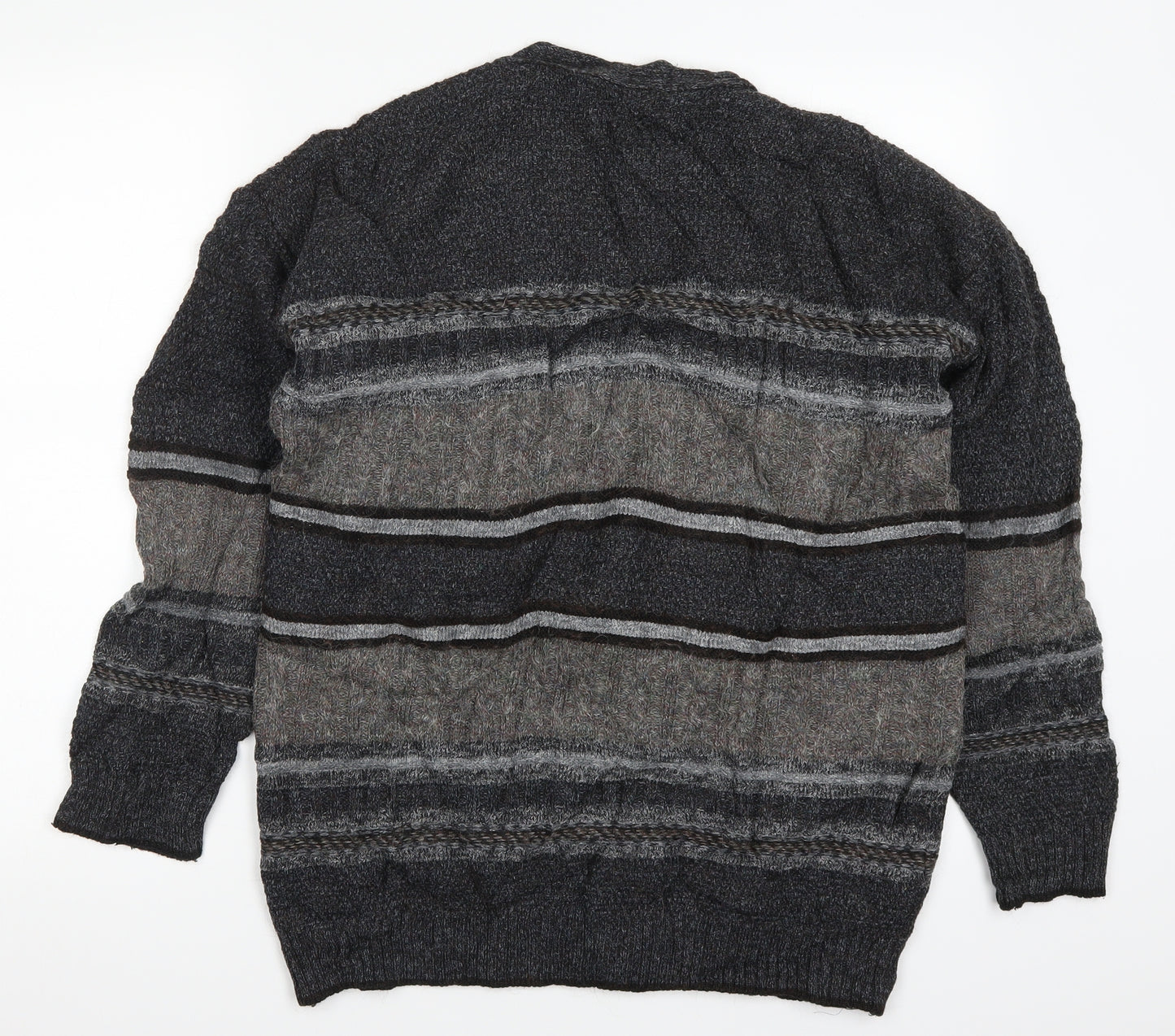 Tom Sayers Mens Grey Striped Knit Cardigan Jumper Size M