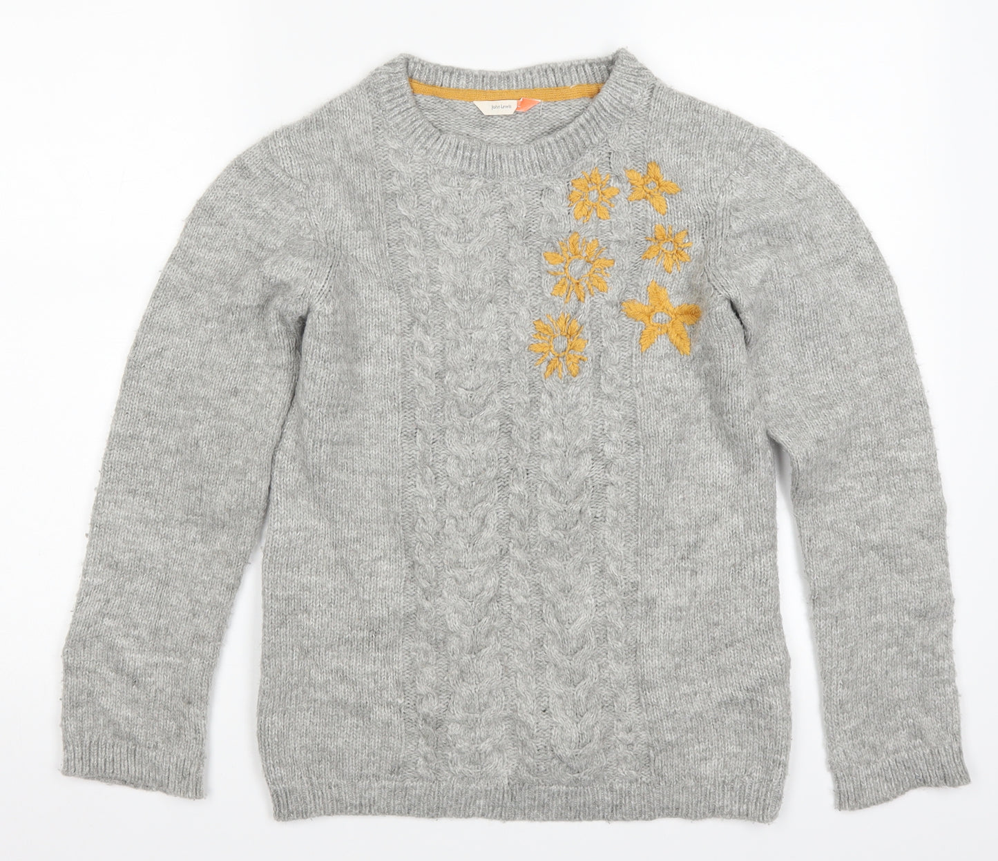 John Lewis Womens Grey Floral Knit Pullover Jumper Size 12  - Yellow Flowers