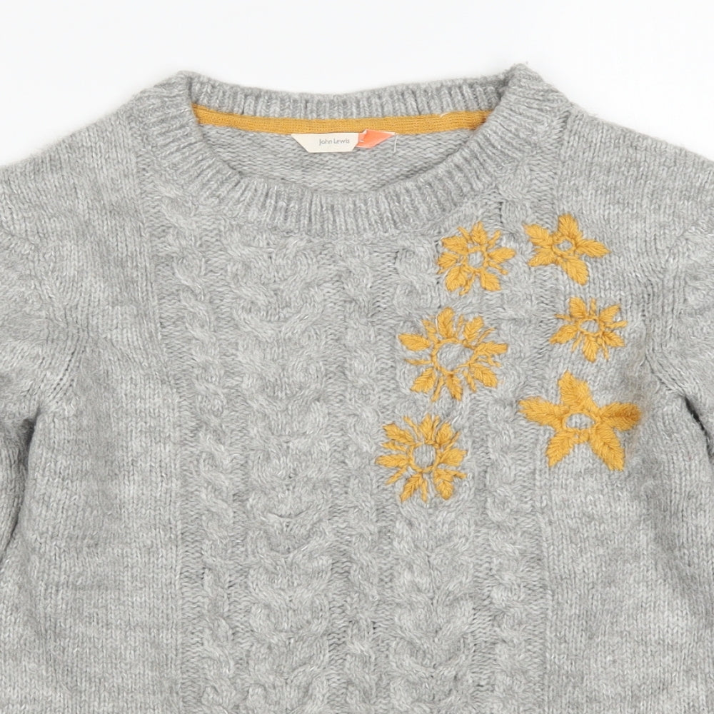 John Lewis Womens Grey Floral Knit Pullover Jumper Size 12  - Yellow Flowers