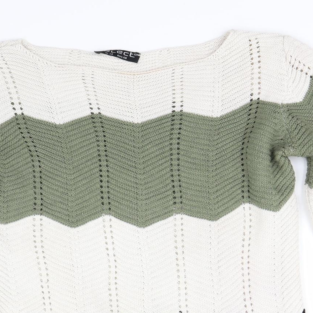 Select Womens Green Striped Knit Pullover Jumper Size 12