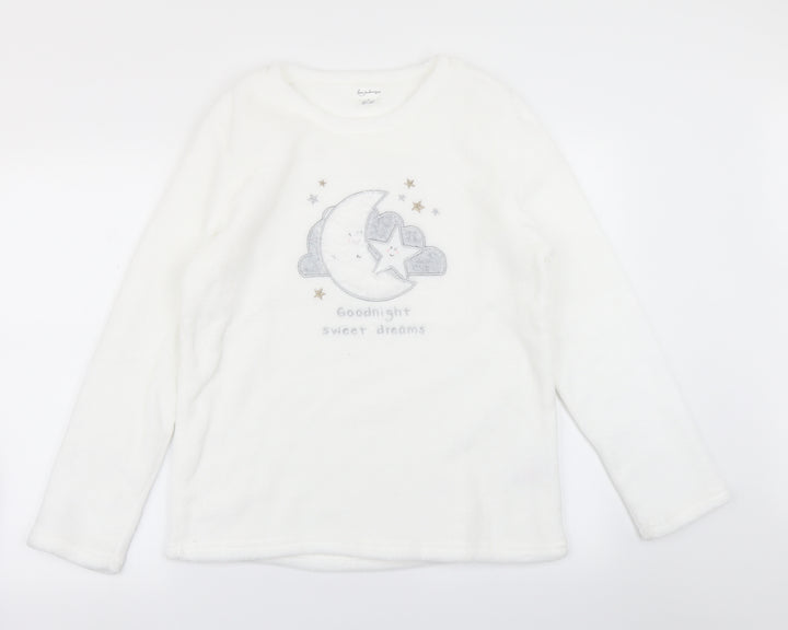 Love to Lounge Womens White Solid Fleece Top Pyjama Top Size S
