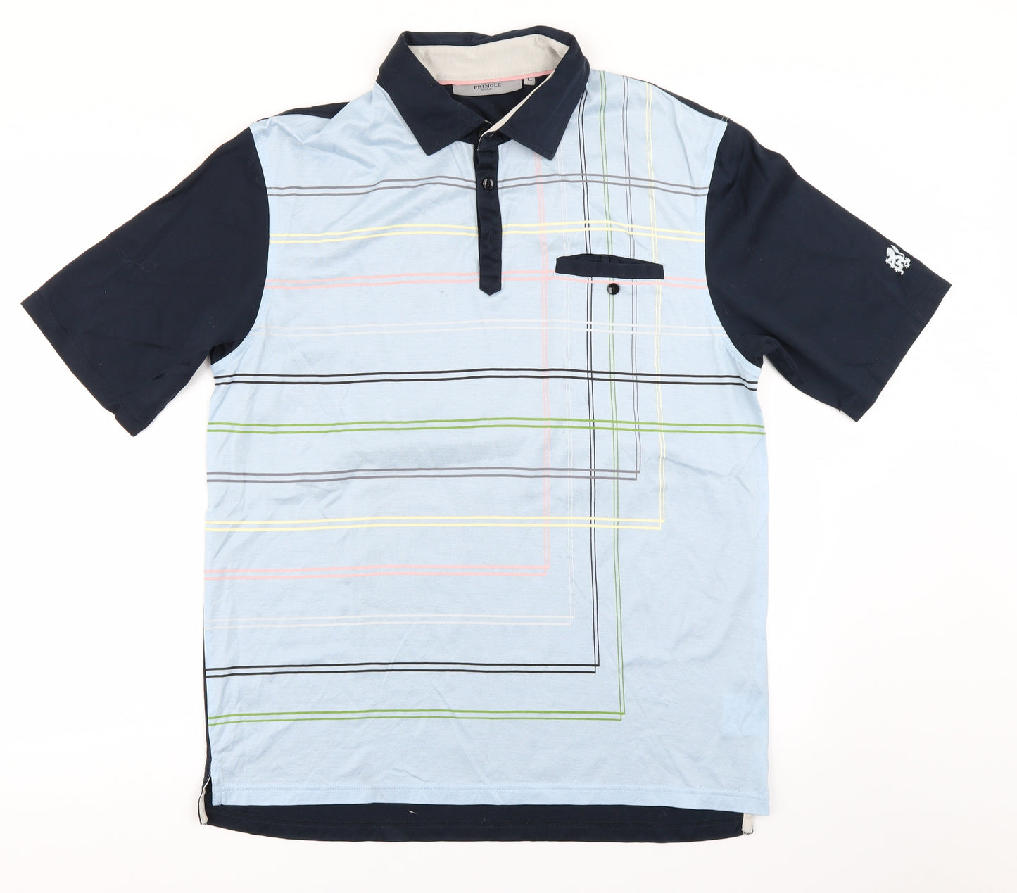 Pringle Mens Blue Striped  Basic Polo Size L