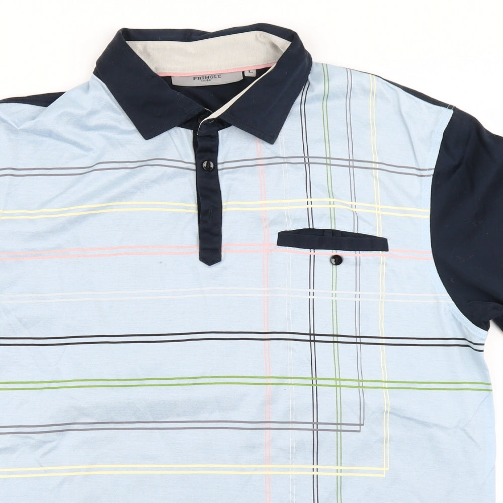 Pringle Mens Blue Striped  Basic Polo Size L