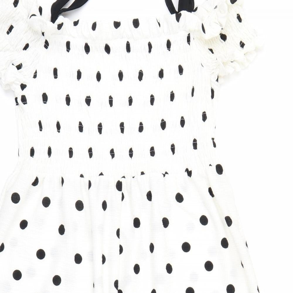 Topshop Womens White Polka Dot  Fit & Flare  Size 18