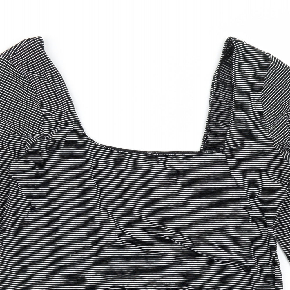 Miss Selfridge Womens Black Striped  Cropped T-Shirt Size 16
