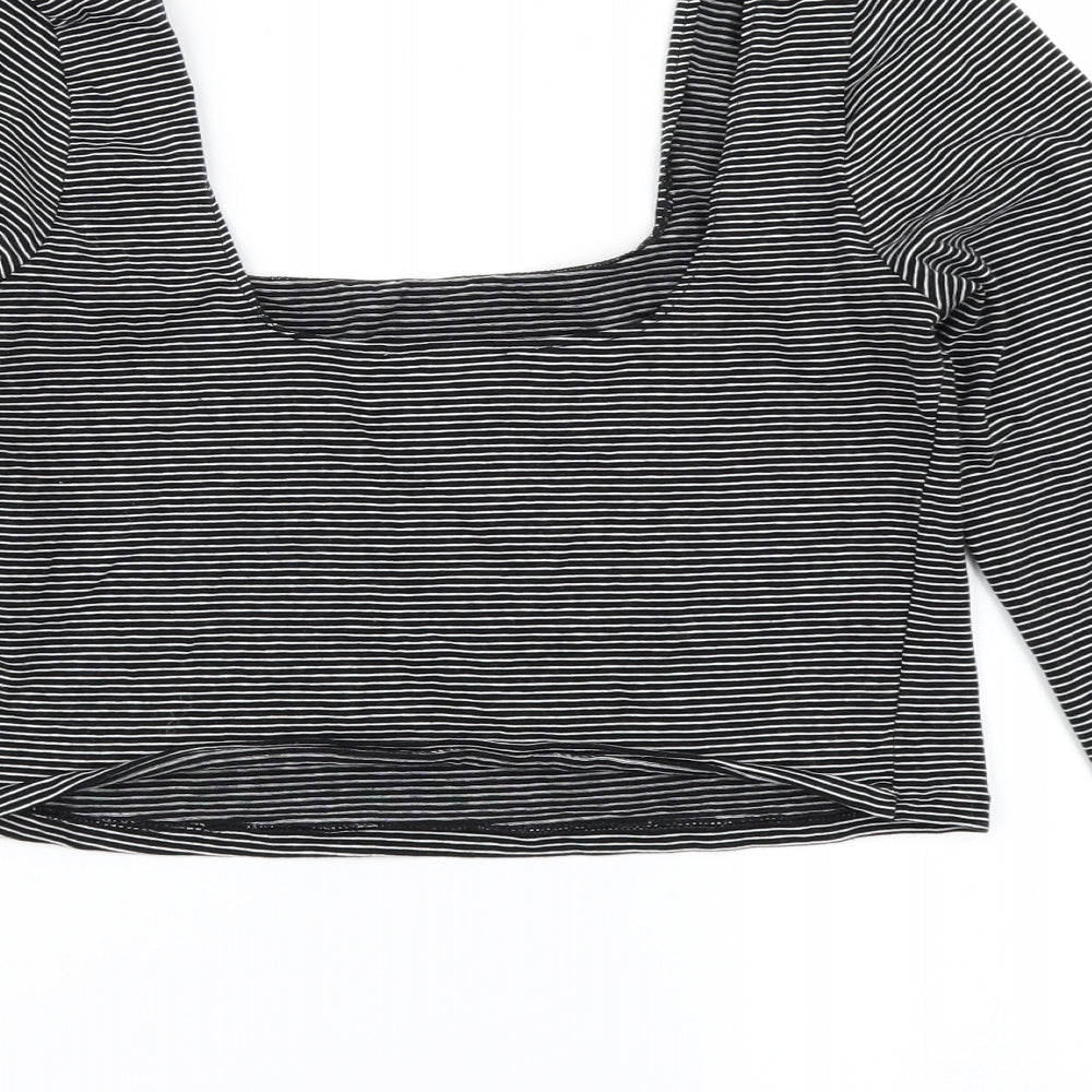 Miss Selfridge Womens Black Striped  Cropped T-Shirt Size 16
