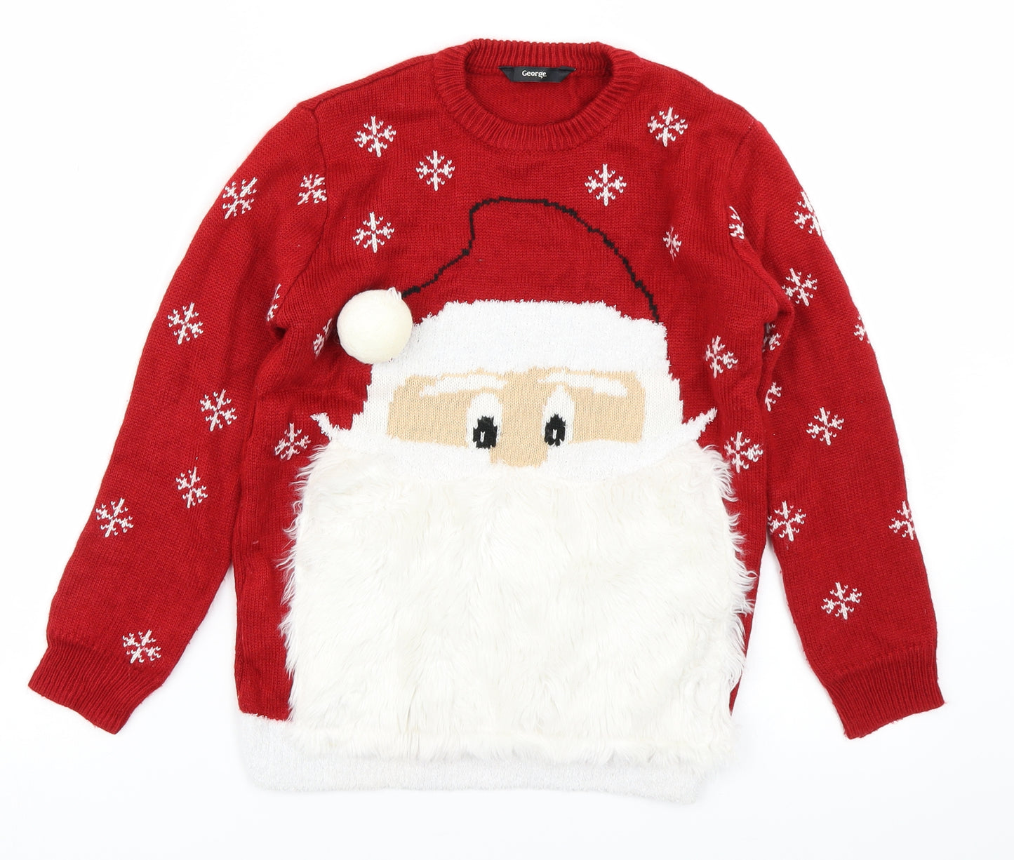George Boys Red  Knit Pullover Jumper Size 8-9 Years  - Christmas jumper