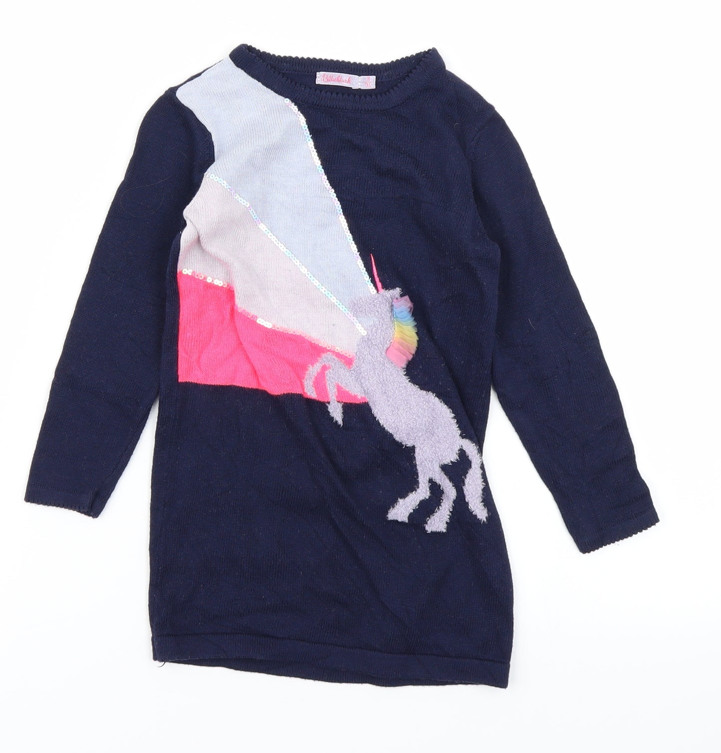 Billieblush Girls Blue  Knit Jumper Dress  Size 3 Years  - Unicorn
