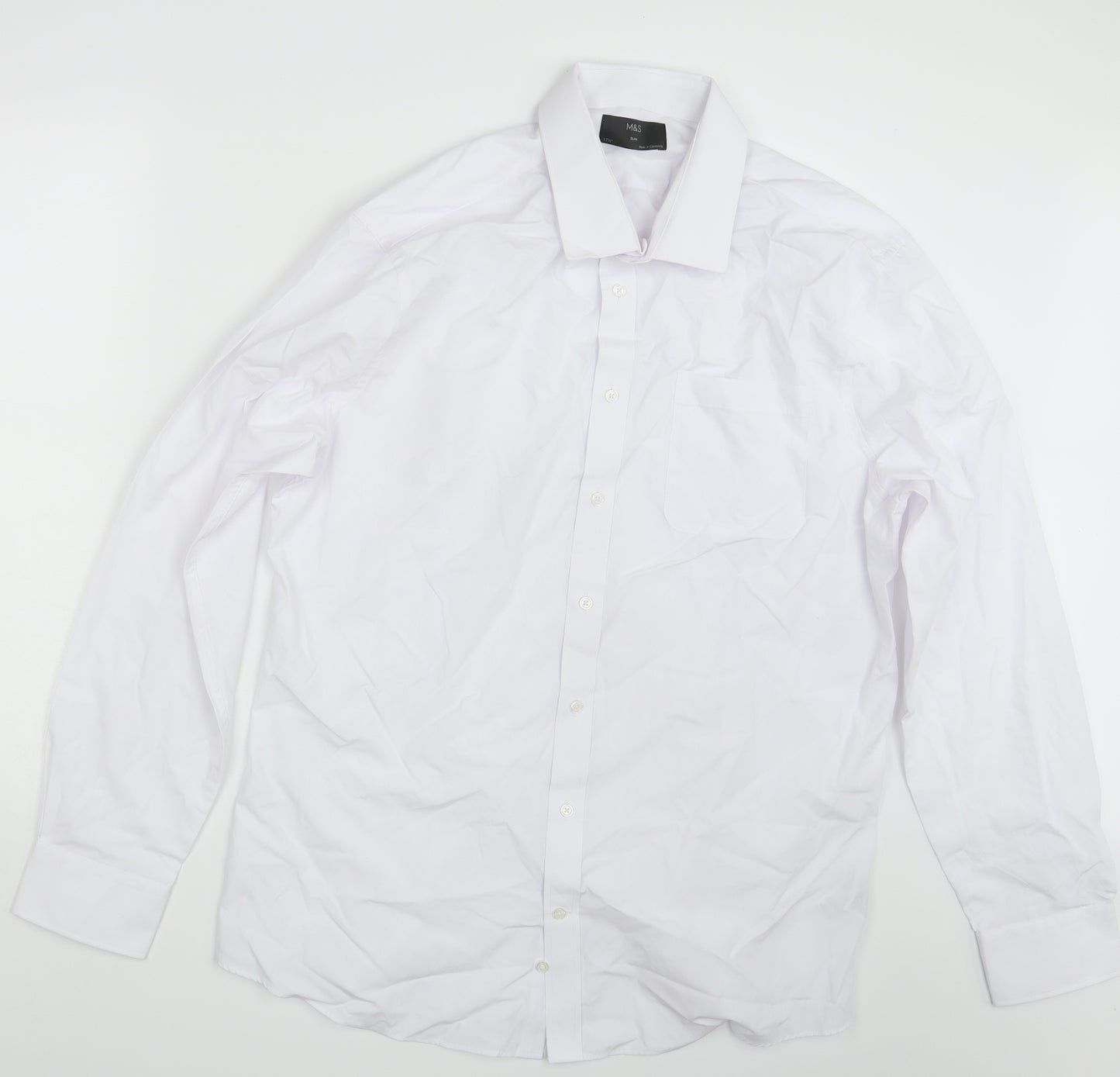 M&S Mens White    Button-Up Size 17.5
