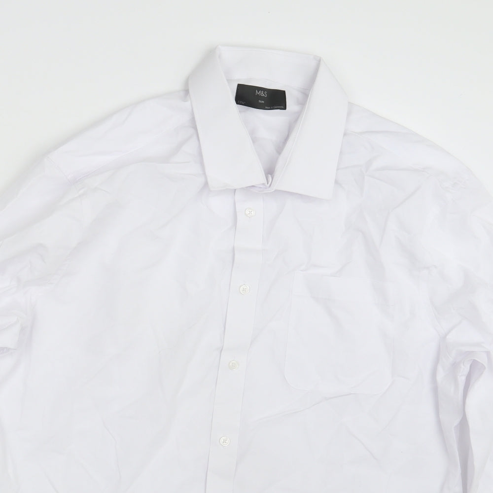 M&S Mens White    Button-Up Size 17.5
