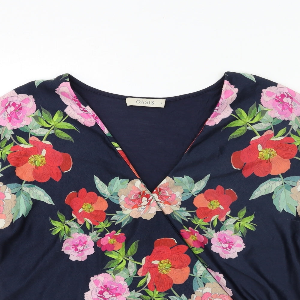 Oasis Womens Blue Floral  Basic Blouse Size M
