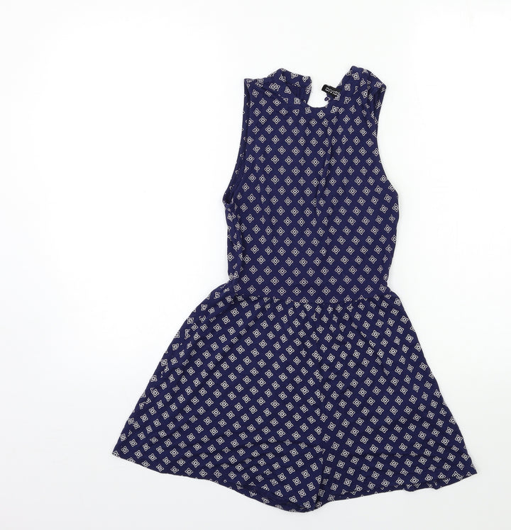 H&M Womens Blue Geometric Playsuit One-Piece Size 6