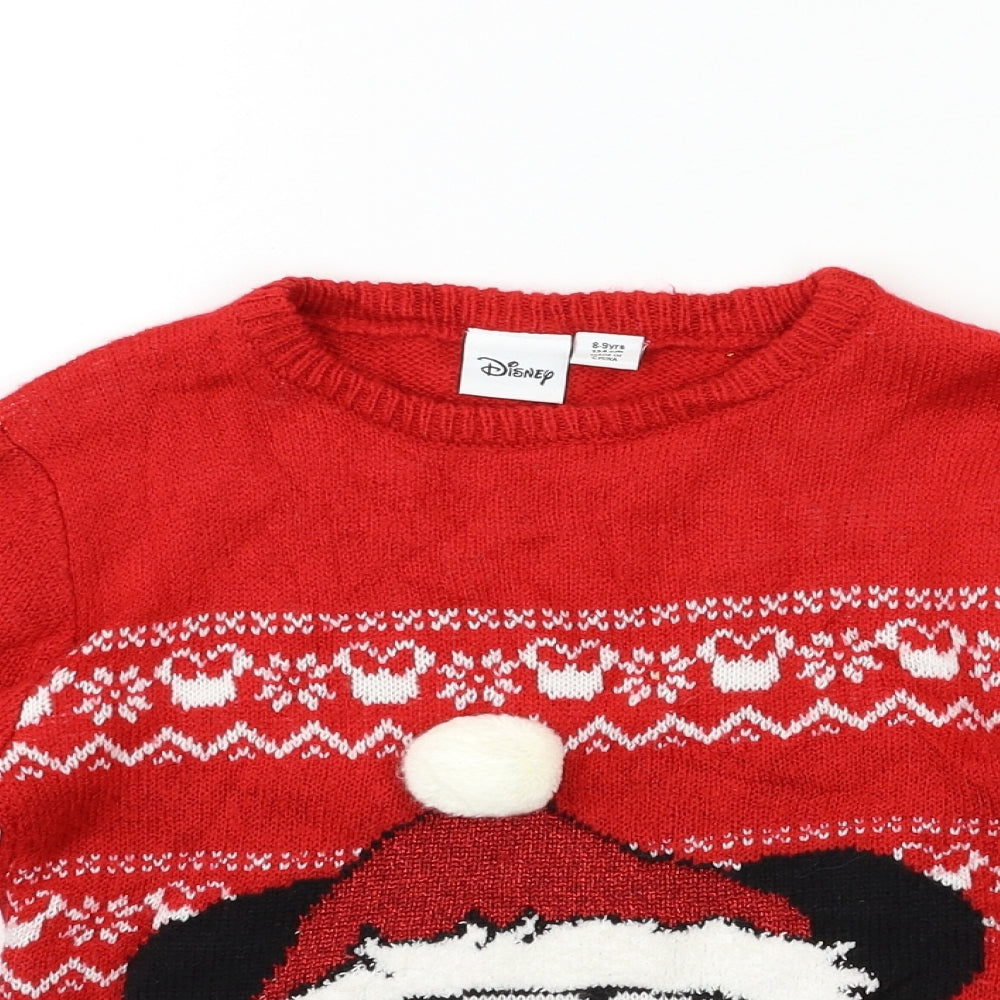 Disney Girls Red  Knit Pullover Jumper Size 8-9 Years  - MICKEY MOUSE