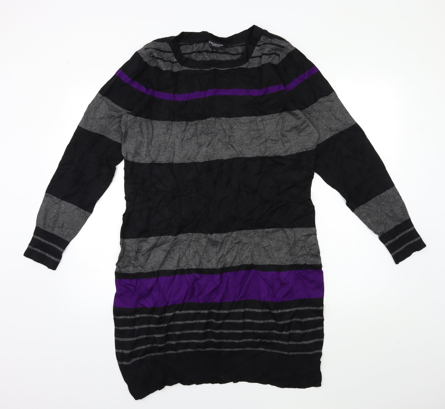 Debenhams Womens Black Striped Knit Jumper Dress  Size 16