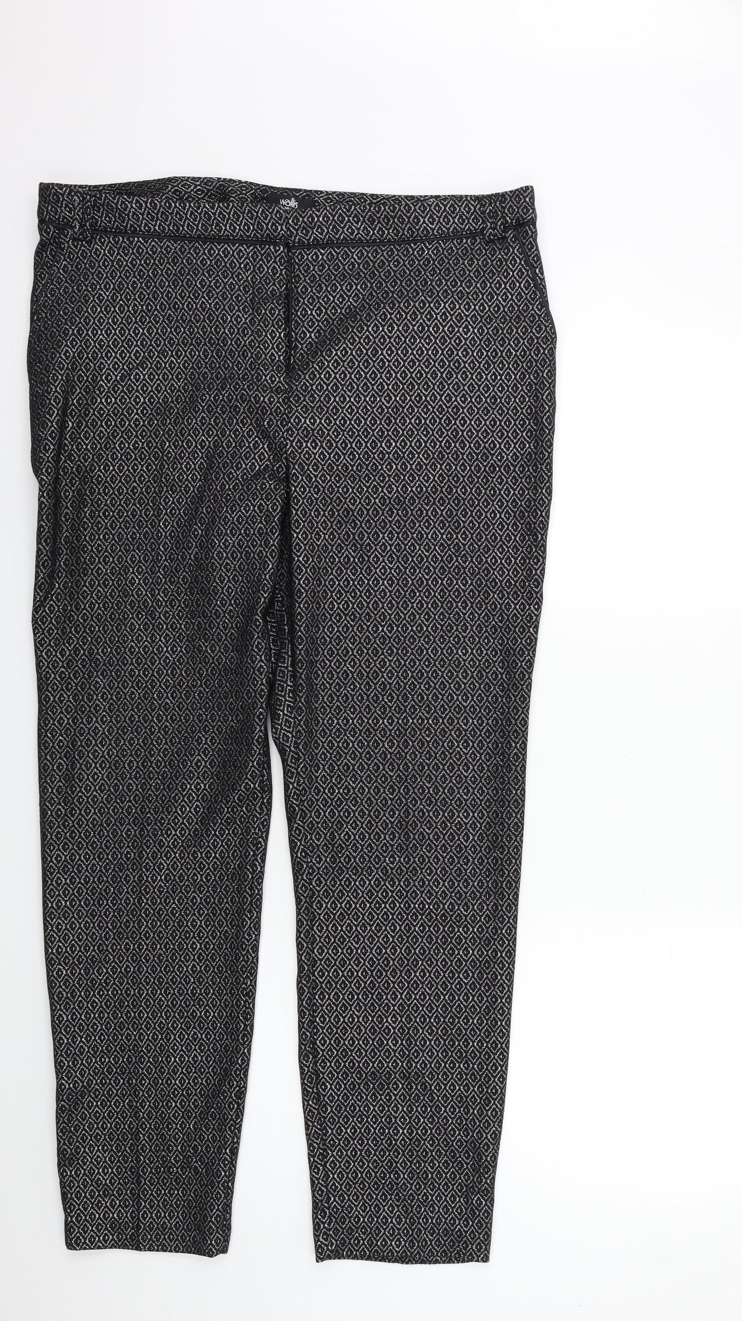 Wallis Womens Black Geometric  Trousers  Size 16 L30 in