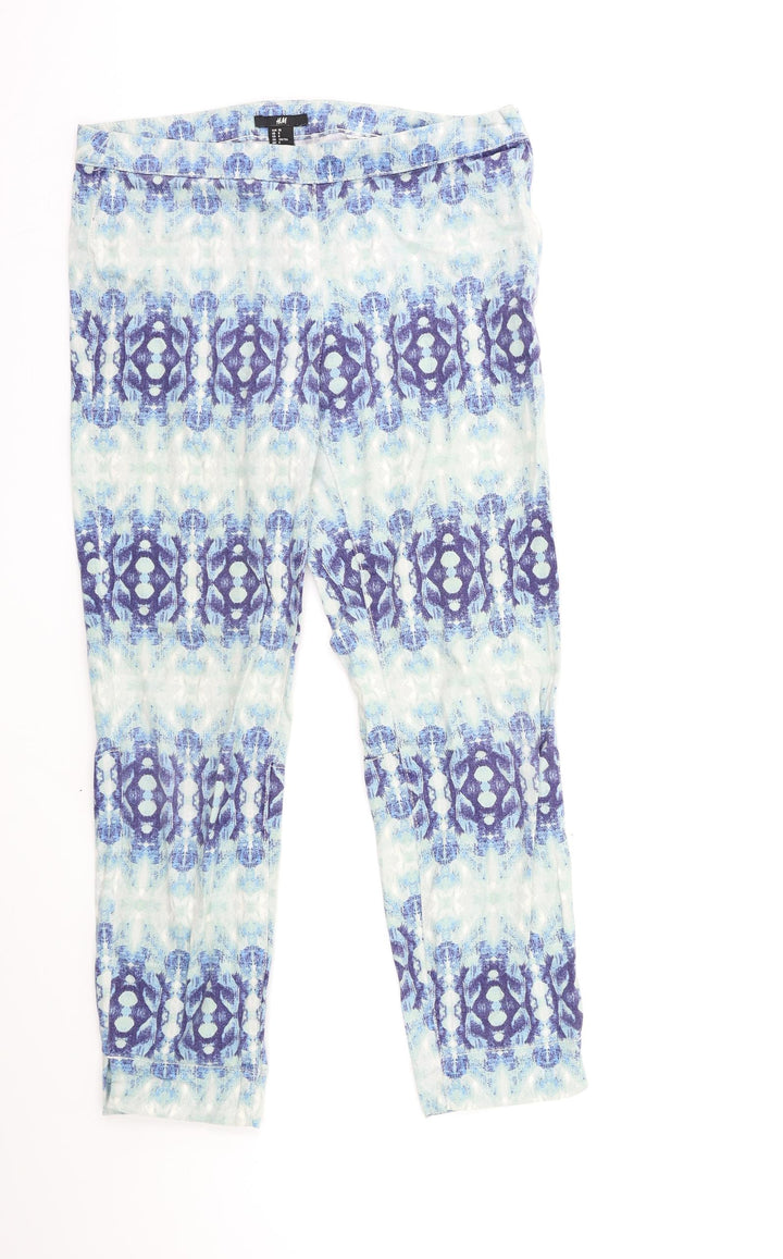 H&M Womens Blue Geometric  Trousers  Size 10 L26 in