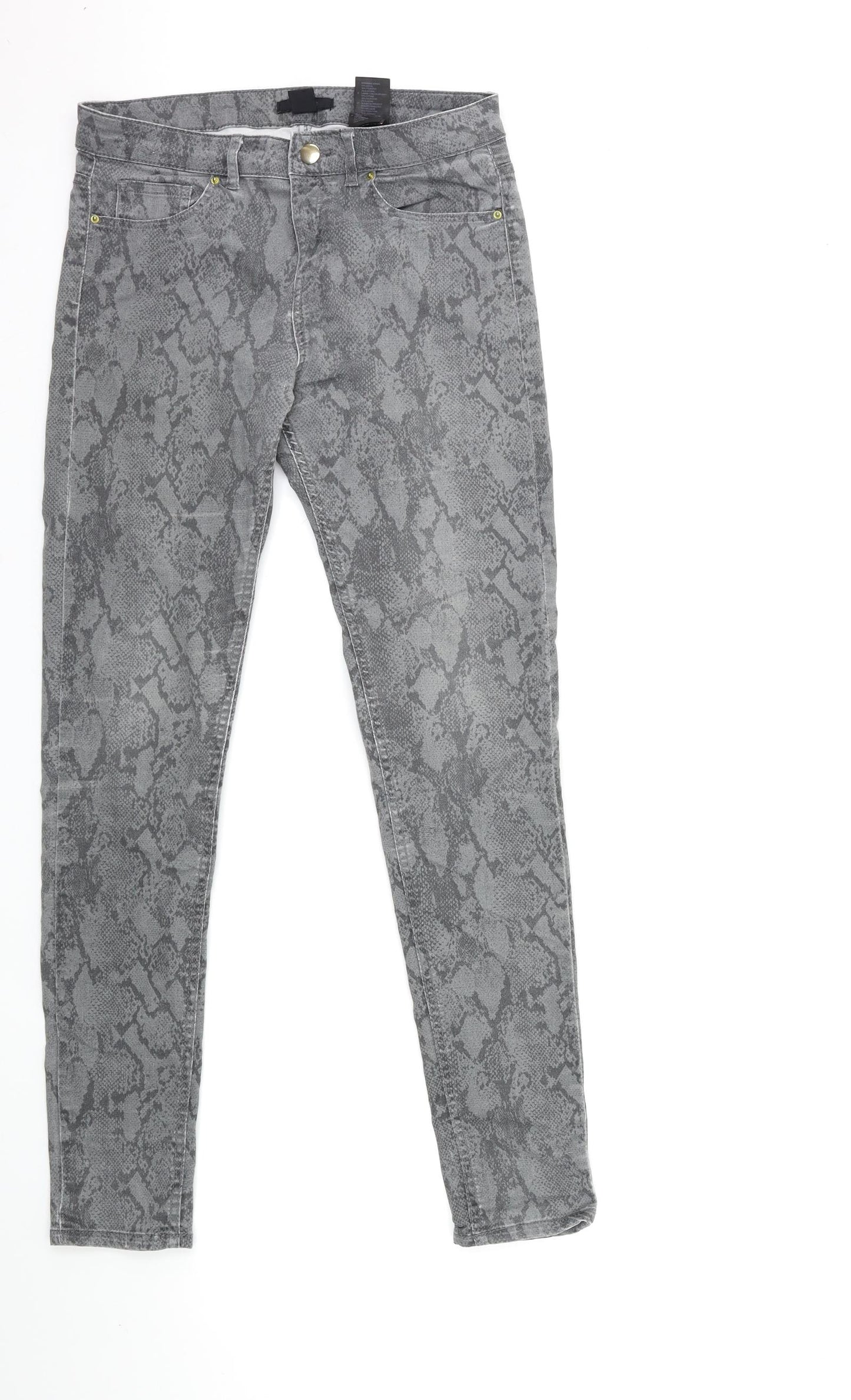 H&M Womens Grey Animal Print Denim Skinny Jeans Size 10 L30 in