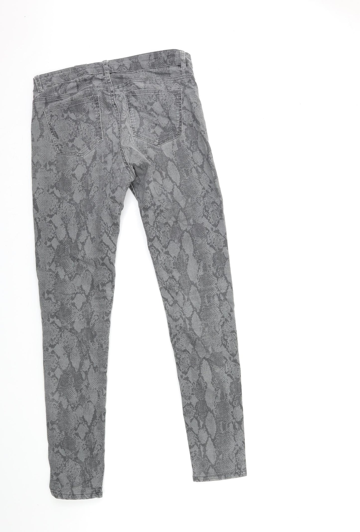 H&M Womens Grey Animal Print Denim Skinny Jeans Size 10 L30 in