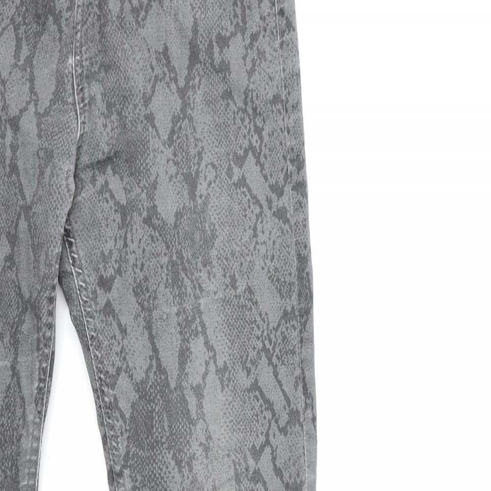 H&M Womens Grey Animal Print Denim Skinny Jeans Size 10 L30 in