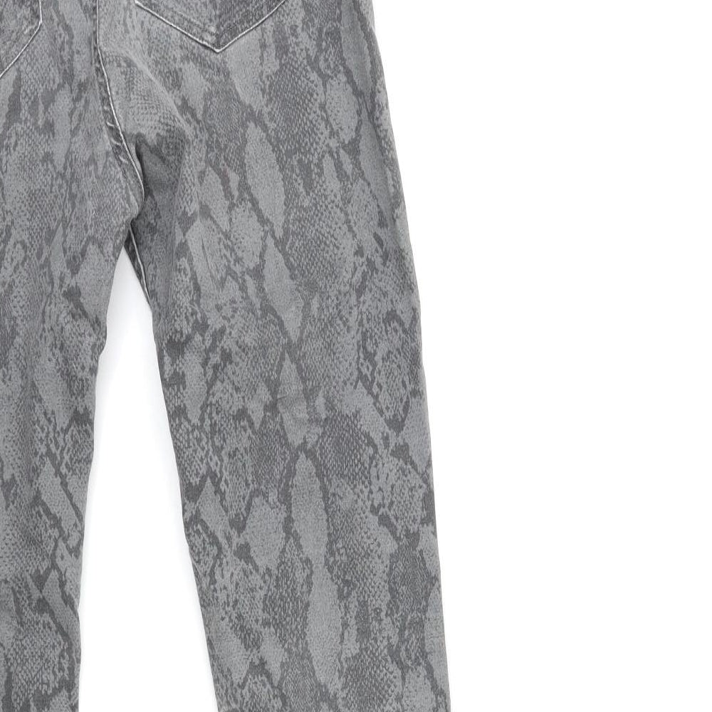 H&M Womens Grey Animal Print Denim Skinny Jeans Size 10 L30 in