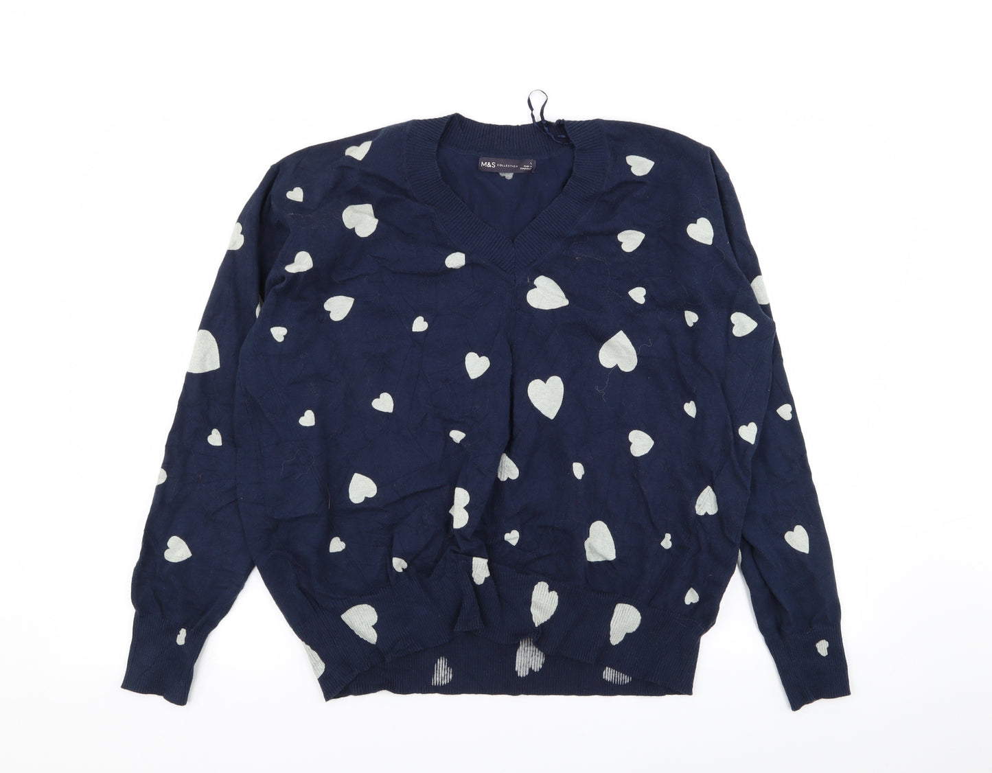 M&S Womens Blue   Pullover Jumper Size L  - Heart Detail