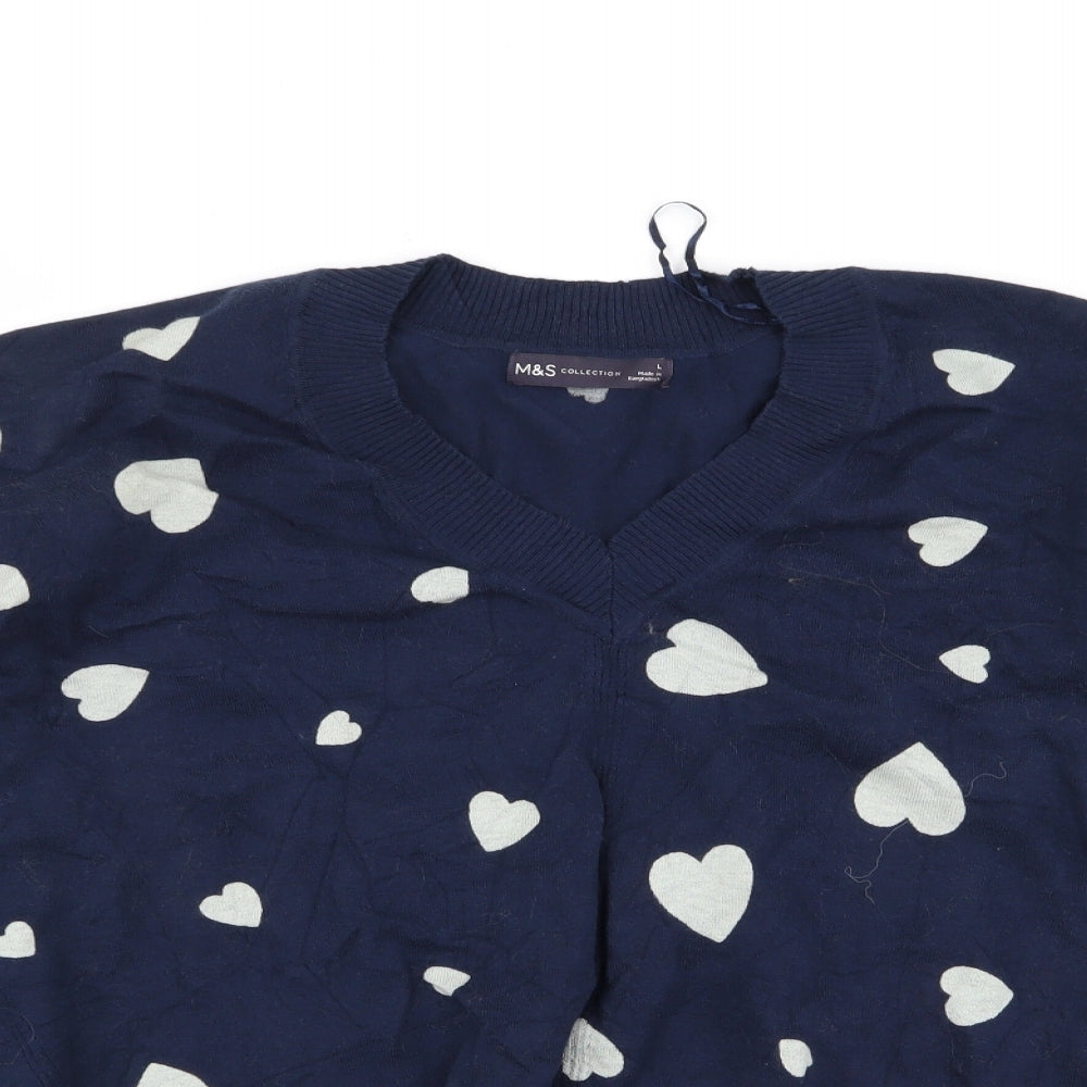 M&S Womens Blue   Pullover Jumper Size L  - Heart Detail