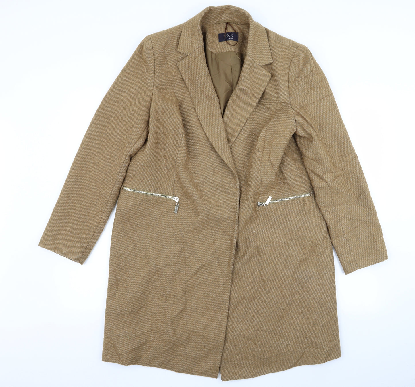 M&S Womens Beige   Overcoat Coat Size 14