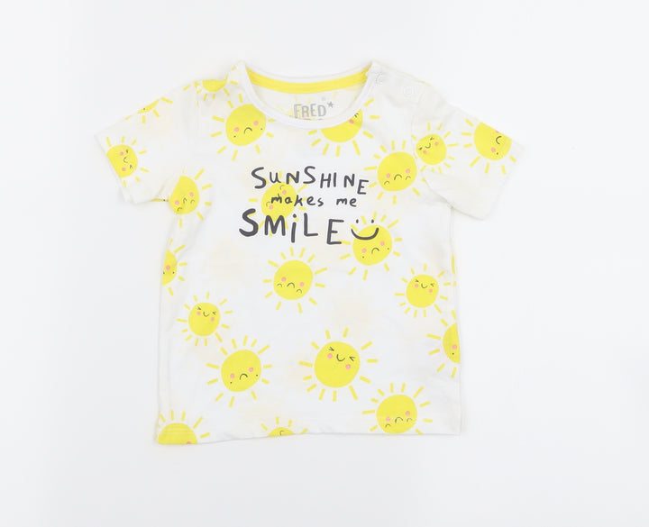 F&F Boys White   Basic T-Shirt Size 9-12 Months  - sun print