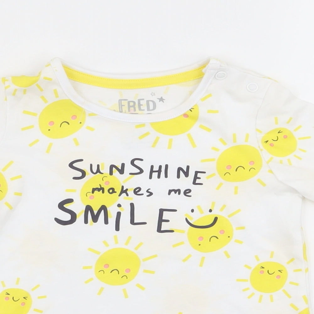 F&F Boys White   Basic T-Shirt Size 9-12 Months  - sun print