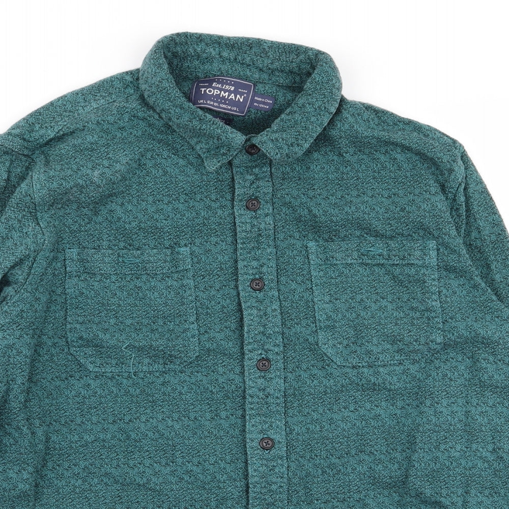 Topman Mens Green    Button-Up Size L