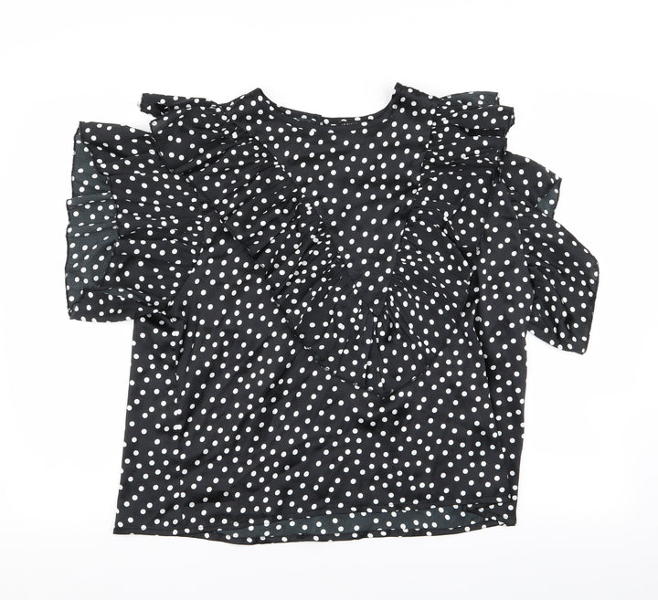 I SAW IT FIRST Womens Black Polka Dot Basic Blouse Size 14