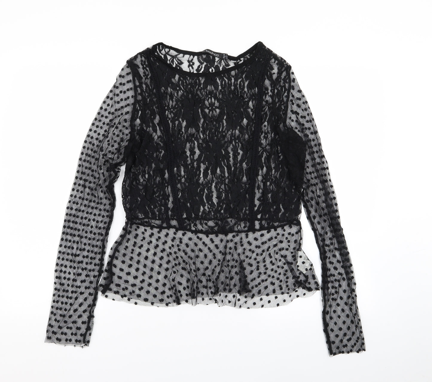 Boohoo Womens Black Polka Dot  Basic Blouse Size 14