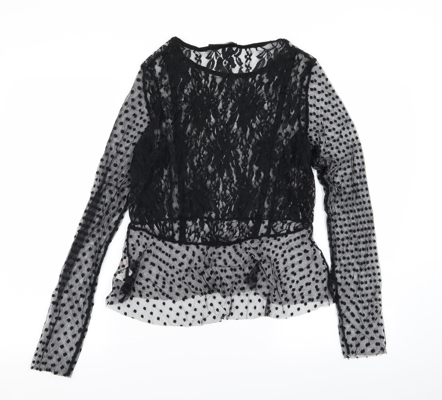 Boohoo Womens Black Polka Dot  Basic Blouse Size 14