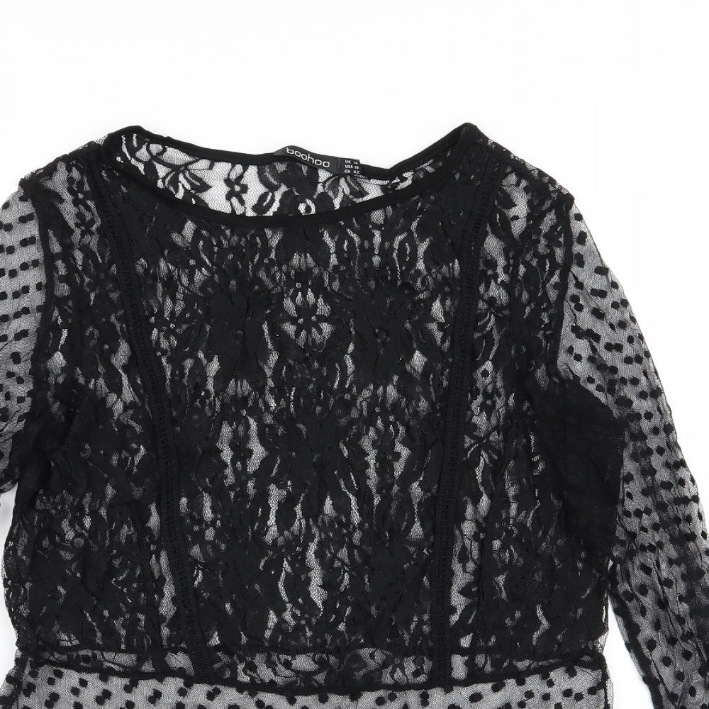 Boohoo Womens Black Polka Dot  Basic Blouse Size 14