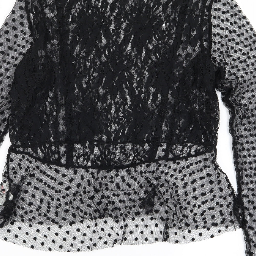 Boohoo Womens Black Polka Dot  Basic Blouse Size 14