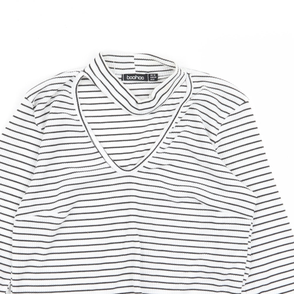 Boohoo Womens Multicoloured Striped  Basic T-Shirt Size 12