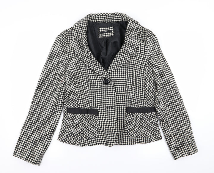 yera Womens Multicoloured Houndstooth Jacket Blazer Size 12