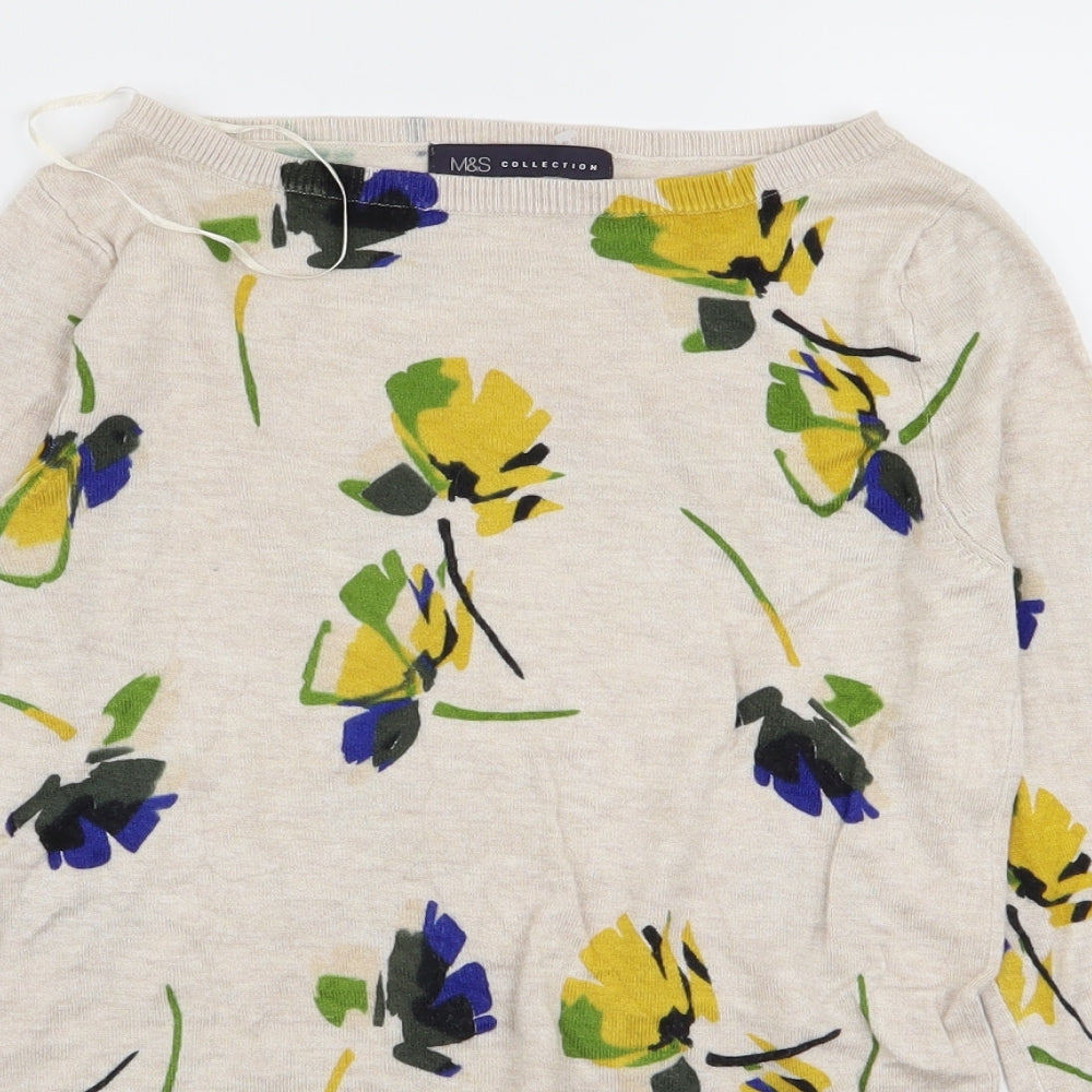 M&s Womens Beige Floral  Basic T-Shirt Size 8