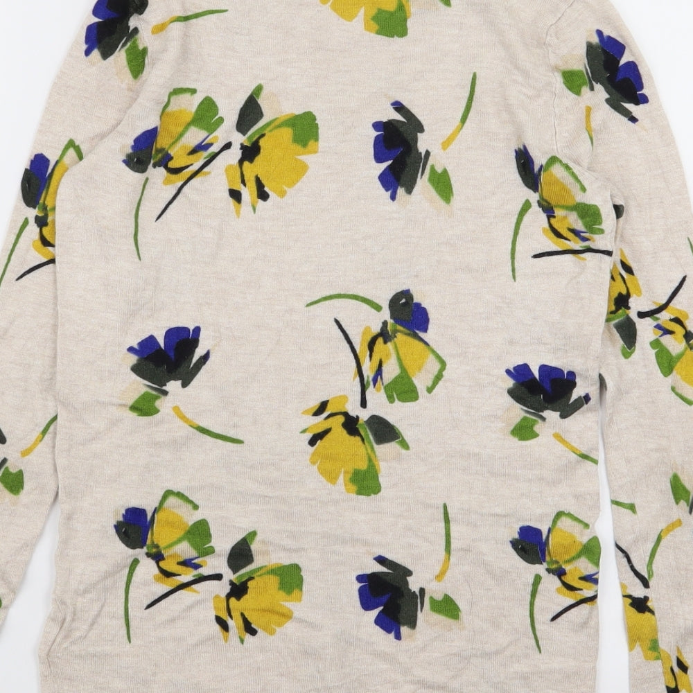 M&s Womens Beige Floral  Basic T-Shirt Size 8