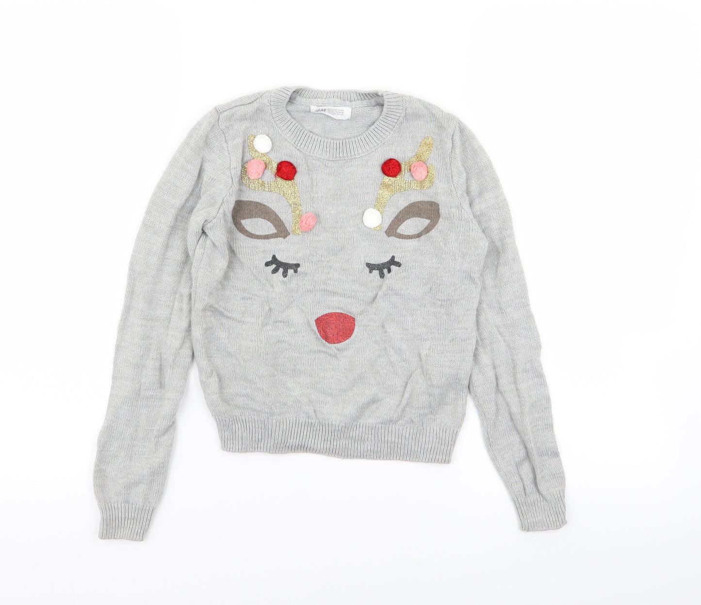 H&M Girls Grey   Pullover Jumper Size 9-10 Years  - christmas jumper