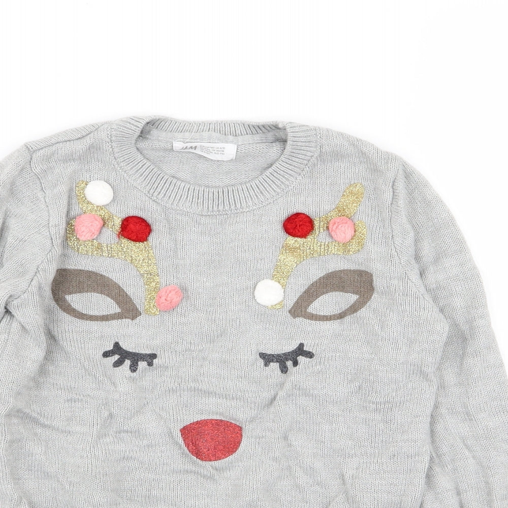 H&M Girls Grey   Pullover Jumper Size 9-10 Years  - christmas jumper
