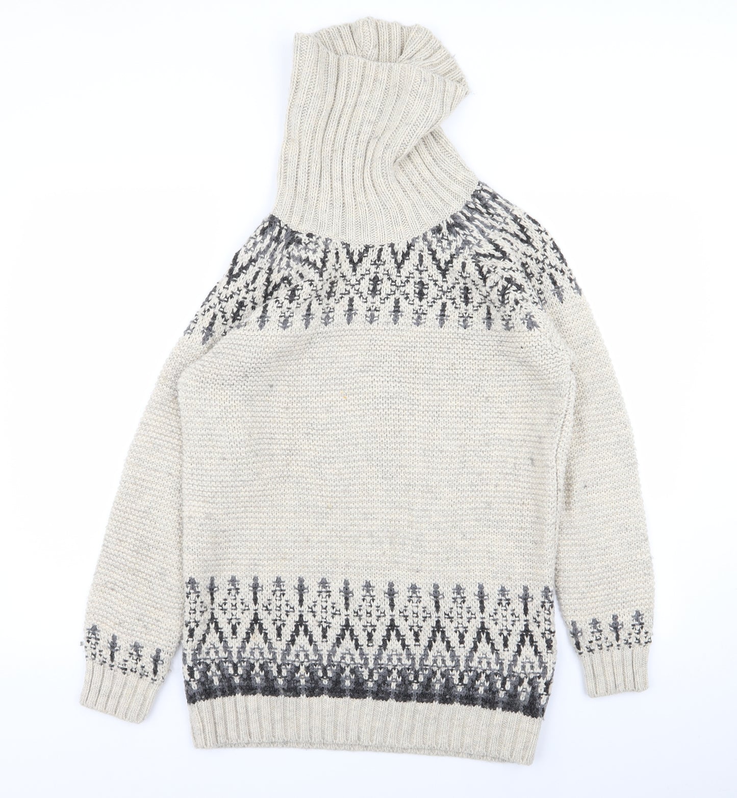 Indigo Womens Beige Geometric  Pullover Jumper Size 12