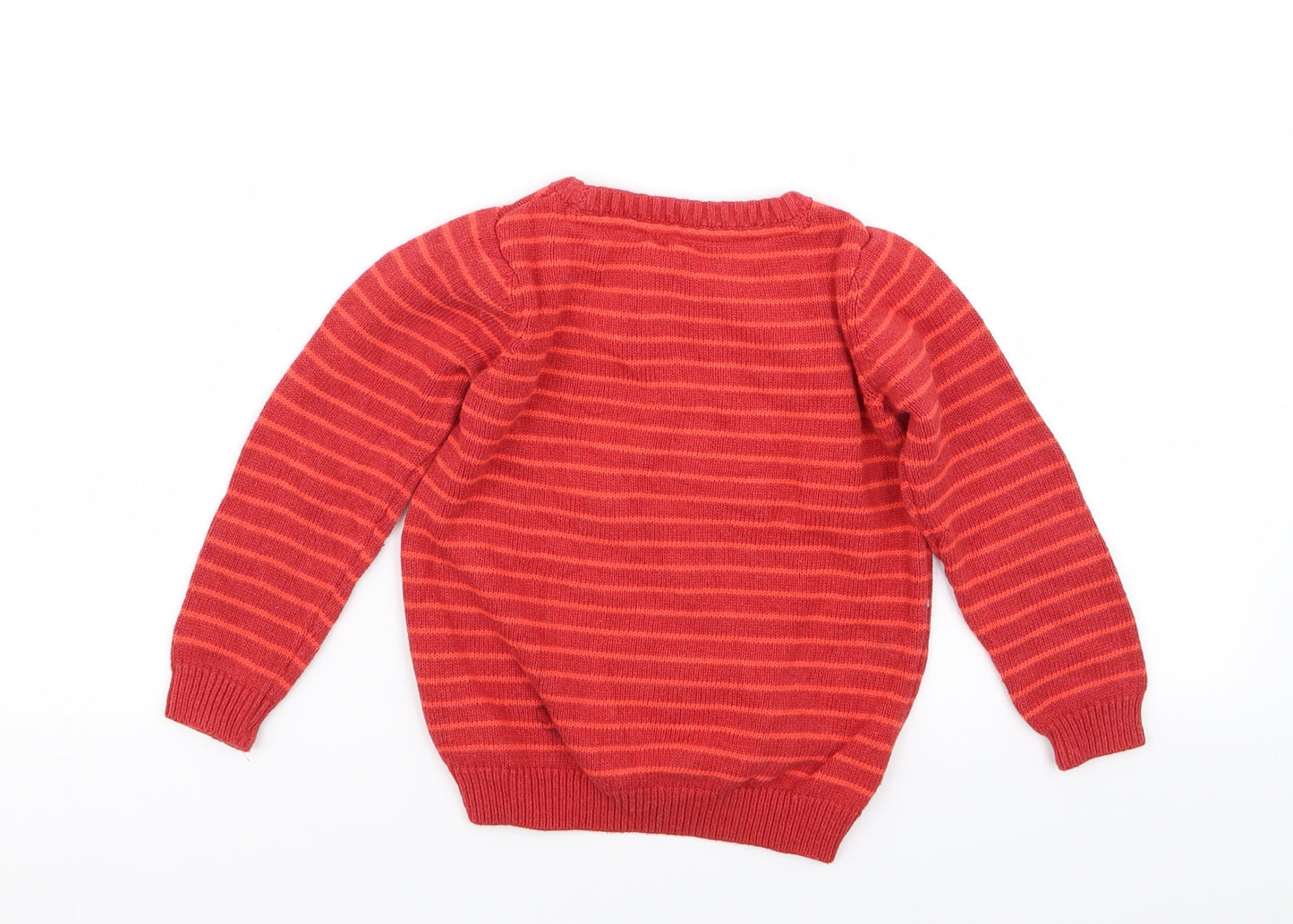 M&S Boys Red Striped  Pullover Jumper Size 3-4 Years  - christmas jumper