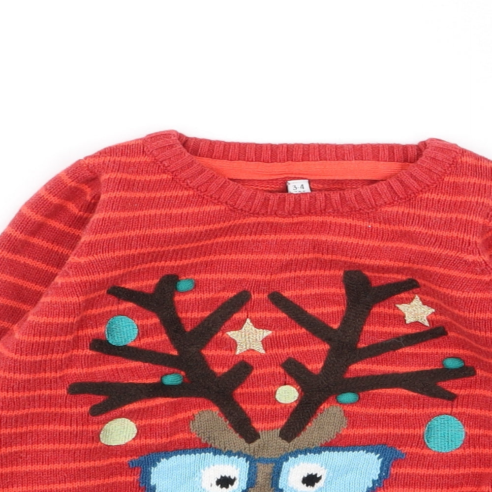 M&S Boys Red Striped  Pullover Jumper Size 3-4 Years  - christmas jumper